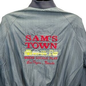 Vintage Sams Town Casino Satin Bomber Jacket Las Vegas Gambling Gray M Medium